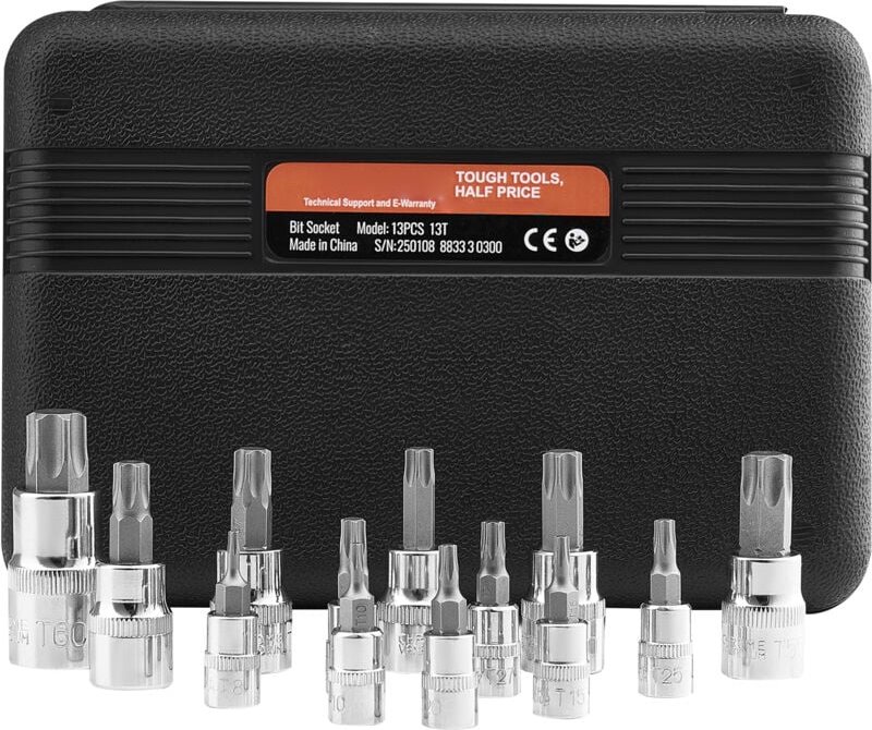 Mophorn - Torx-Bit-Steckschlüsselsatz, 13-teilig T8-T60, S2-Legierung und Cr-V-Stahl, 1/4-Zoll-, 3/8-Zoll- und 1/2-Zoll-...
