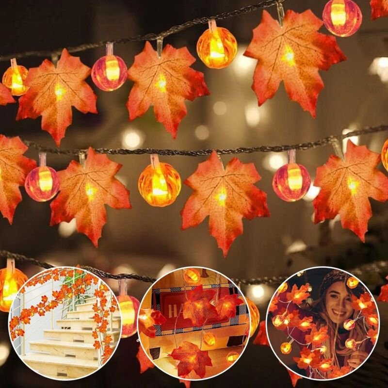 Ahornblatt-Lichterkette, 6 m, 40 LEDs, Herbst-Ahornblattform, LED-Herbstblatt-Lichterkette, Ahornlichter, für Herbstpart...