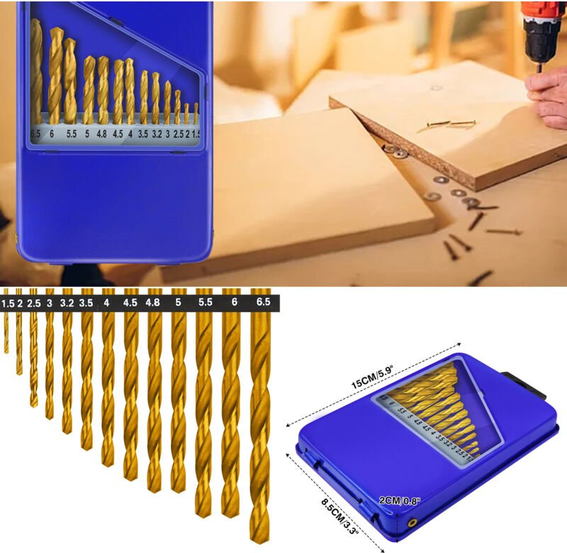 Thumbnail - Dayplus - 13tlg Extra Lang Metallbohrer ø 1.5-6mm Spiralbohrer Stahlbohrer hss Bohrer-Set
