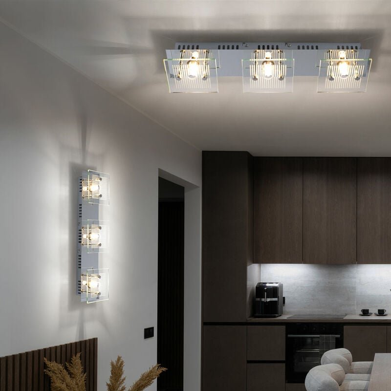 Wandlampe Wandleuchte Wohnzimmerlampe Wohnzimmerleuchte Schlafzimmerlampe, 3 Flammig, Chrom Glasplatte weiß, G9 Fassunge...