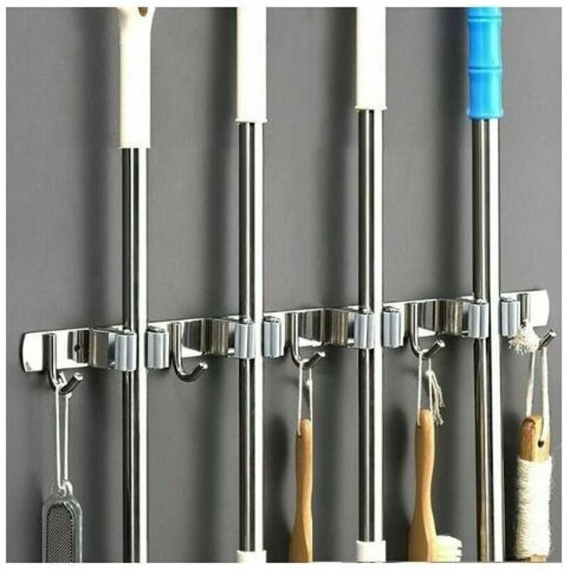 Besenhalter aus Edelstahl für die Garage, an der Wand montierter Moppständer, Aufbewahrungsbügelhalter für Küche und Was...