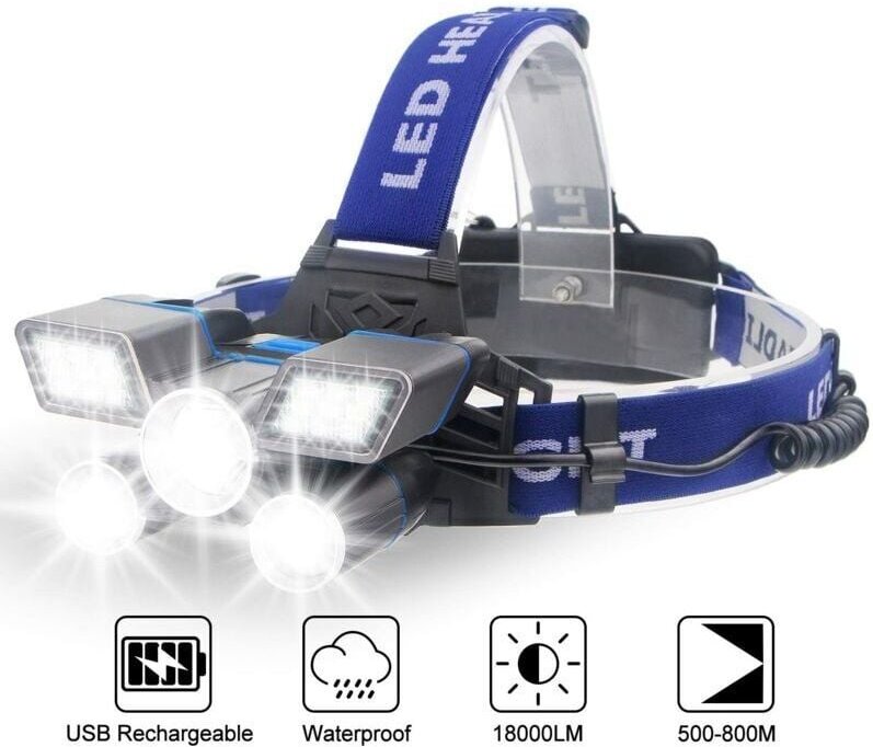 Stirnlampen, leistungsstarke wasserdichte Stirnlampe mit 9 Beleuchtungsmodi, per USB wiederaufladbare LED-Stirnlampe