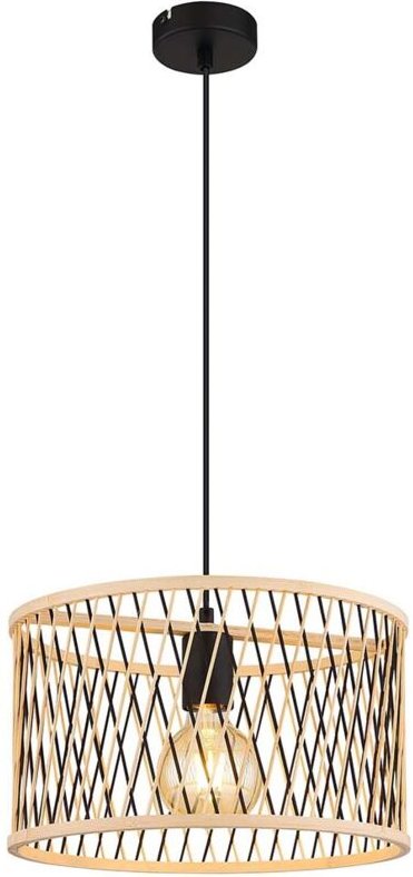 Hängeleuchte Pendelleuchte Deckenleuchte Metall schwarz matt Bambus H 150 cm