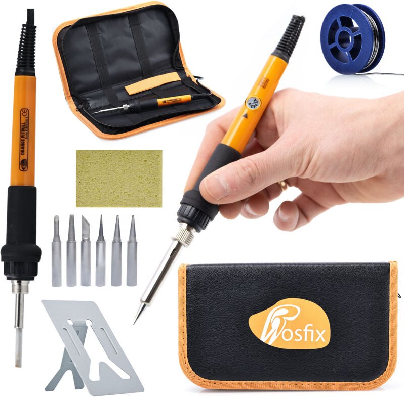 Set Rosfix OP60W – Lötkolben Set mit Potentiometer, 60W Temperatureinstellbar 200-450°C, 6 Lötspitzen Ideal für präzises...