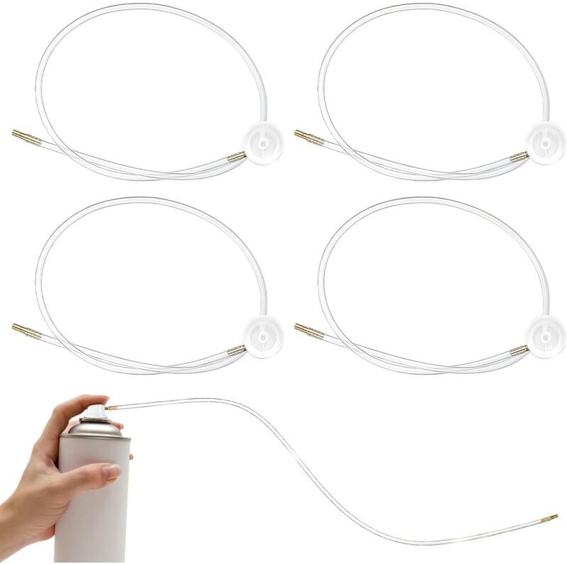 Set mit 4 weißen Aerosoldüsen und 60 cm langem 360°-Verlängerungsschlauch, Sprühverlängerungsschlauch, Spritzschutzfolie...