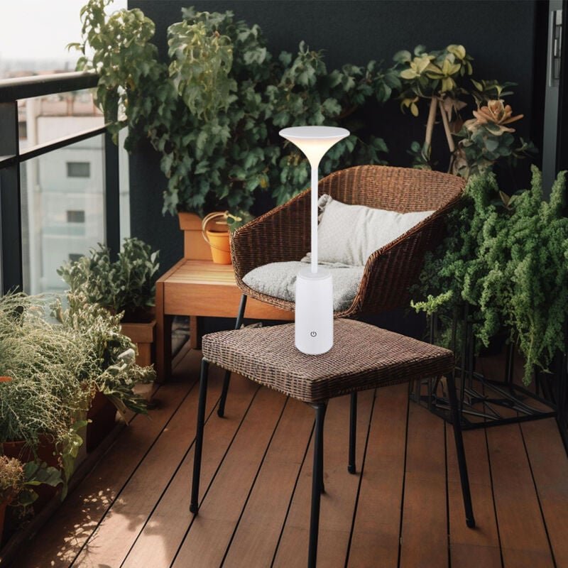 Tischlampe Außenleuchte Akkulampe weiß Touchdimmer Balkonlampe led h 33,8 cm