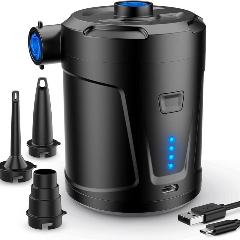 Elektrische Luftpumpe, 5200 mAh wiederaufladbarer Akku, Aufblasbarer Matratzen-Inflator mit 3 Luftdüsen, Schnell-Inflato...