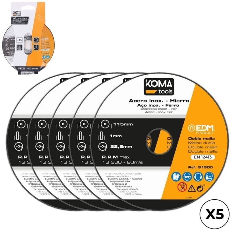 Trennscheiben 5er Set Eisen und Edelstahl ø115 x 1 x 22,2 cm