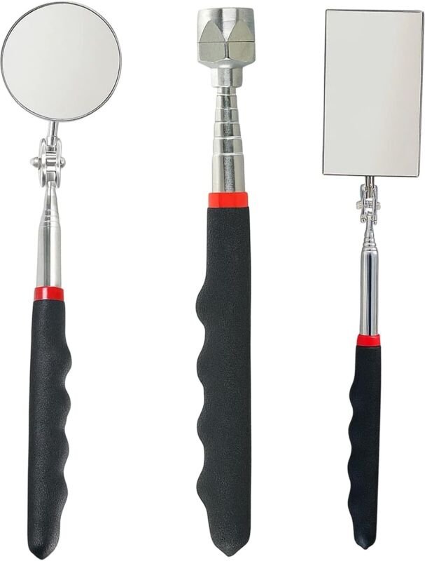 Teleskopspiegel Set, 3-teilig, Inspektionsspiegel mit Magnetstab, Geocaching Zubehör, für Fahrzeuginspektion, Mechaniker...
