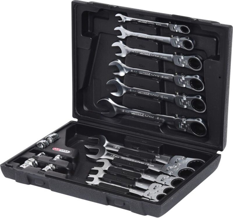 GEARplus Gelenk-Ratschenringmaulschlüssel-Satz, 18-tlgfeststellbar