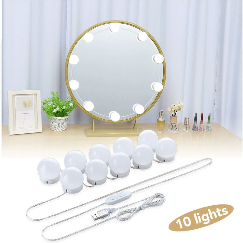 Spiegellicht, 10 Hollywood-Glühbirnen, dimmbares LED-Licht-Set, Badezimmer-Kosmetikspiegellampe, 3 Farben, 10 Helligkeit...