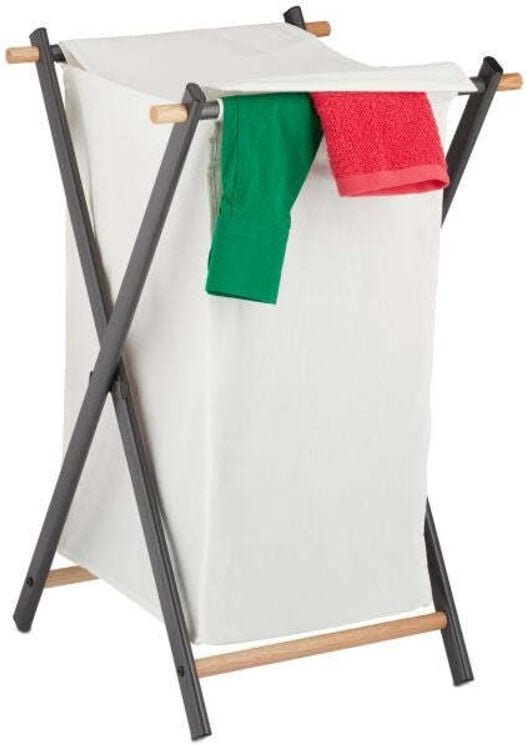 Folding laundry basket with lid grey