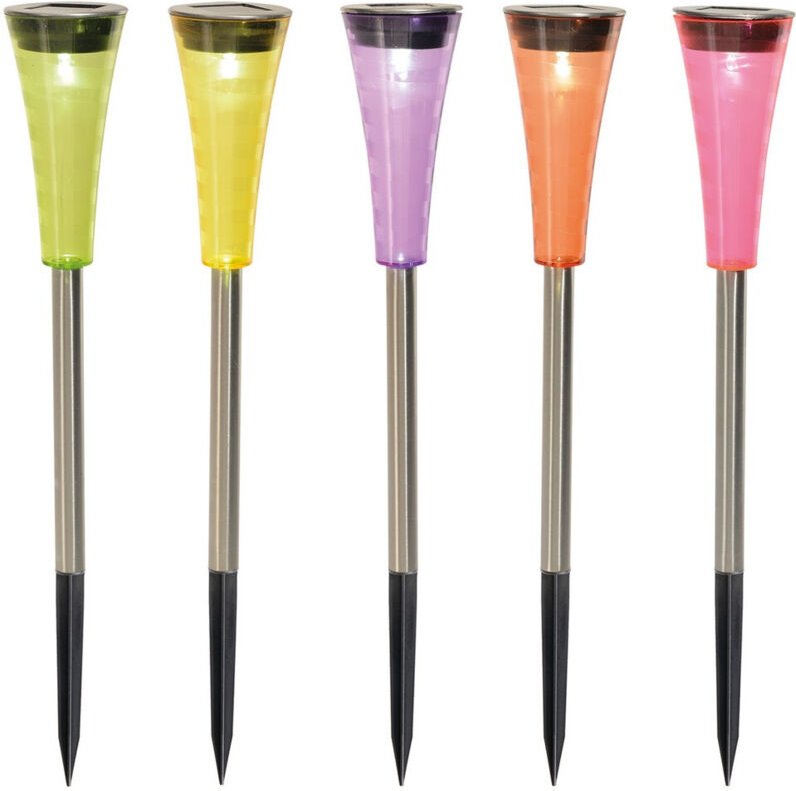 Naeve MULTI 5er-Set LED-Solar-Erdspießstrahler für den Außenbereich, Farbsensor, Dämmerungssensor, 5500 K, IP44