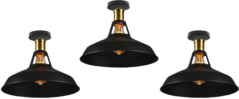 Thumbnail - Axhup - Deckenlampe 27cm Deckenleuchte Industriell Vintage Eisen Lampenschirm Schwarz Lampe für Flur, Balkon, Treppe - 3...