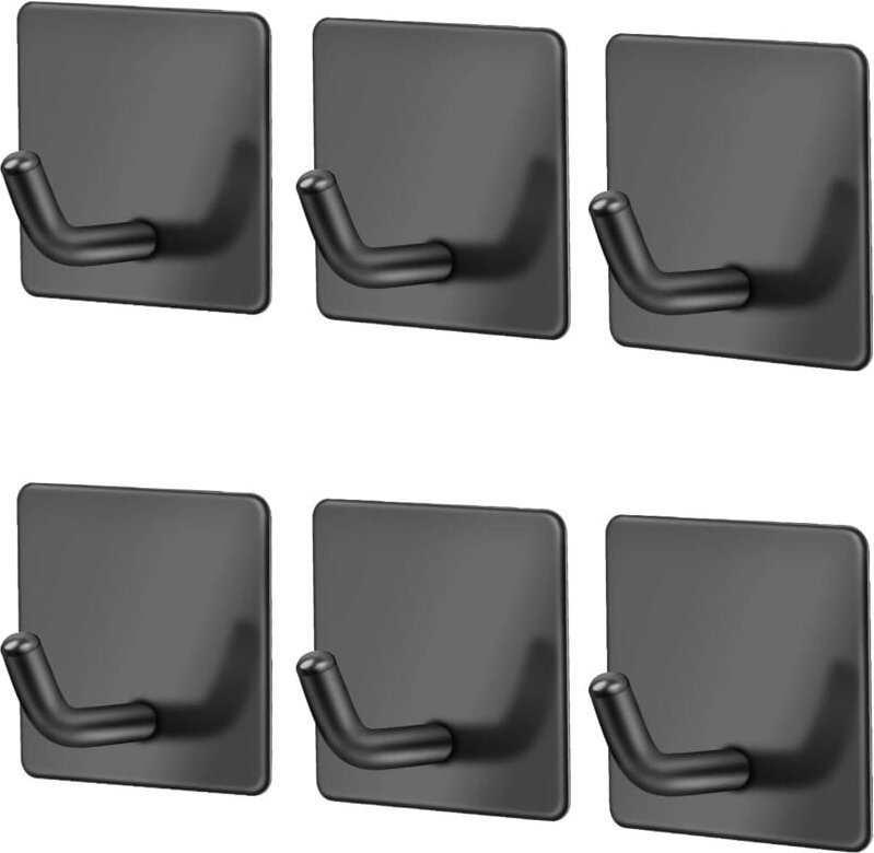 6 Stück schwarzer Klebehaken 3M SUS304 Edelstahl Wandhaken rostfrei, ölbeständig und wasserdicht, kein Bohren, Handtuchh...