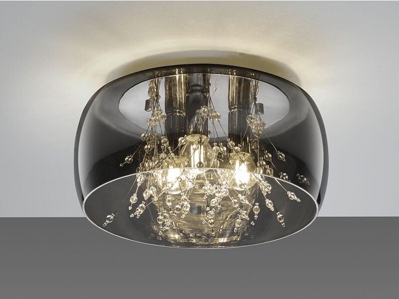 Trio Lighting - Kristall Deckenleuchte crystel Glas Chrom verspiegelt & Rauchglas Optik, ø 34cm