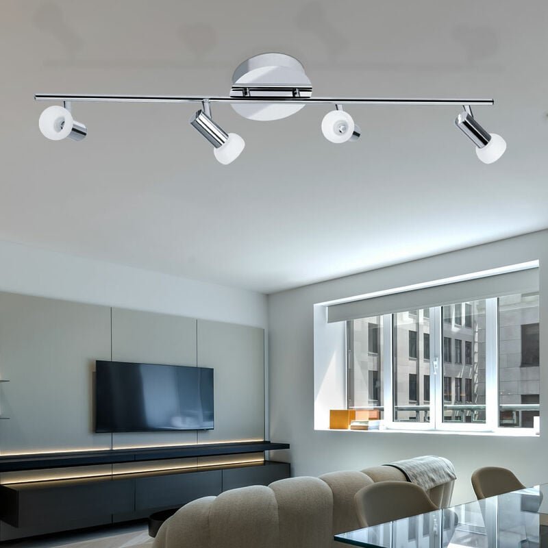 Spotlampe Deckenlampe Deckenleuchte Wohnzimmerlampe Esszimmer, 4 flammig Spots beweglich, Glasschirme weiß Chrom, 4x led...