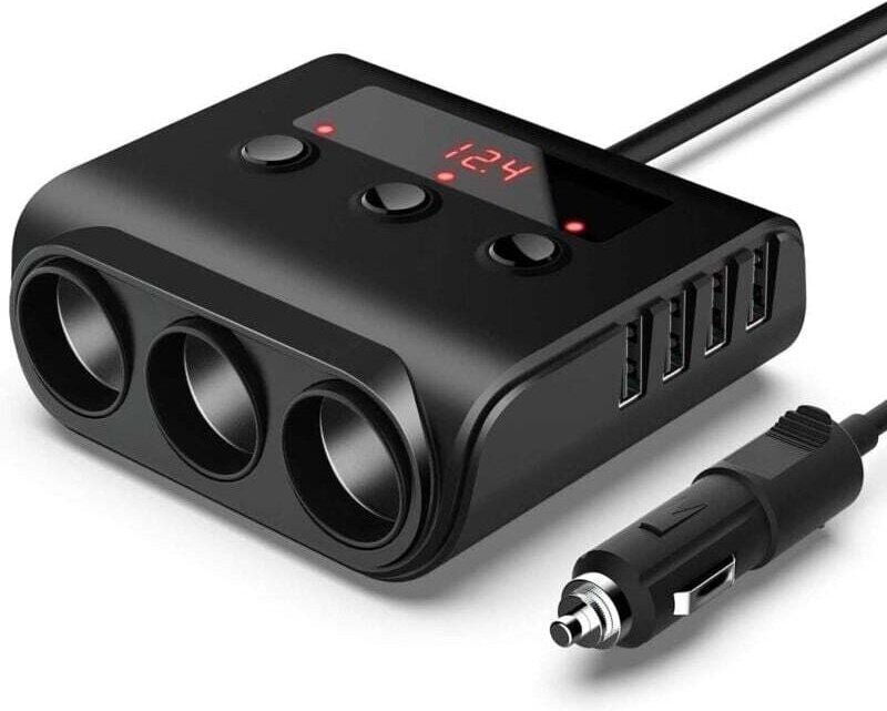 Presa accendisigari per auto da 100 W/12 V/24 V, 3 porte + 4 porte di ricarica USB, adattatore per caricabatterie con vo...