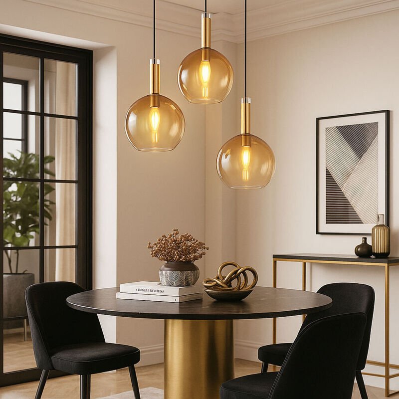 LED Pendellampe Pendelleuchte Wohnzimmerlampe messing amber Hängeleuchte 3 Flammig Glas, Metall, 3x 4W 3x 350lm warmweiß...