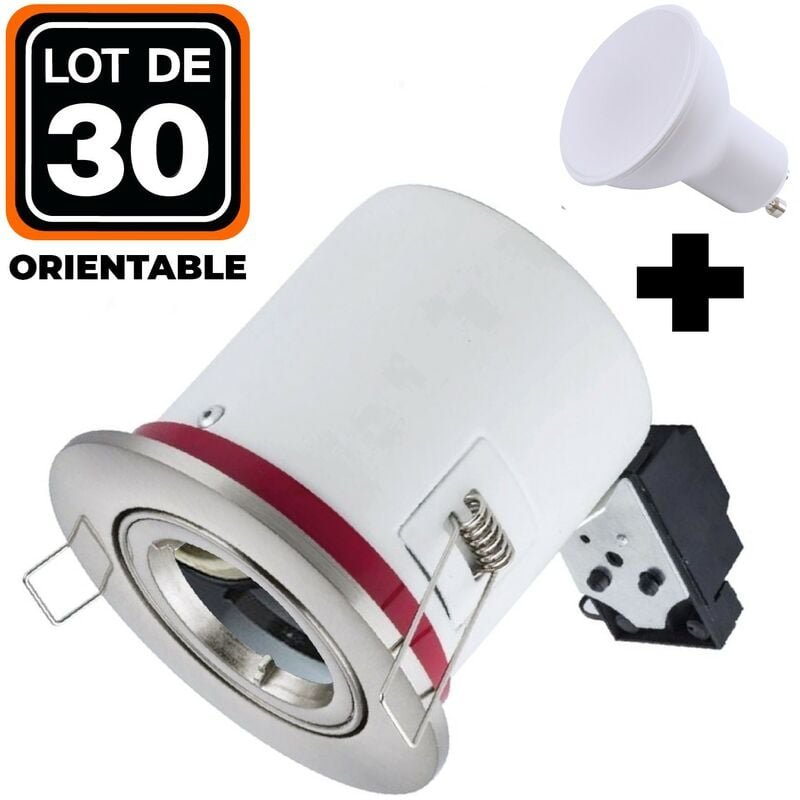 Europalamp - 30 Spots bbc Orientable inox IP20 + Ampoule GU10 7W Blanc Neutre + Douille