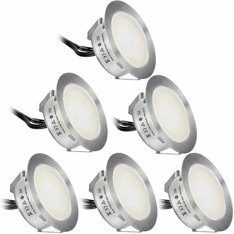 6er-Pack LED-Einbaustrahler für den Außenbereich, Kaltweiß 4500 K, IP67 wasserdicht, DC12V 1,5 W, Ø55 mm, Außen-Einbaust...