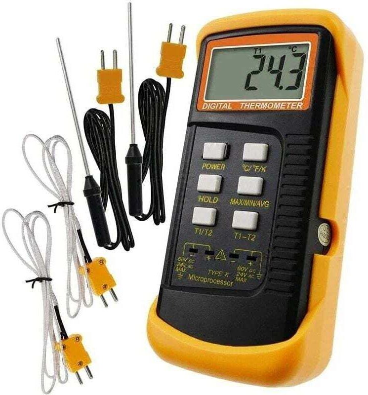 Thermometer Typ k mit Thermoelementsensor 1300 °c (verkabelt und Edelstahl) (°c, °f und k mit 4 Thermoelementen)