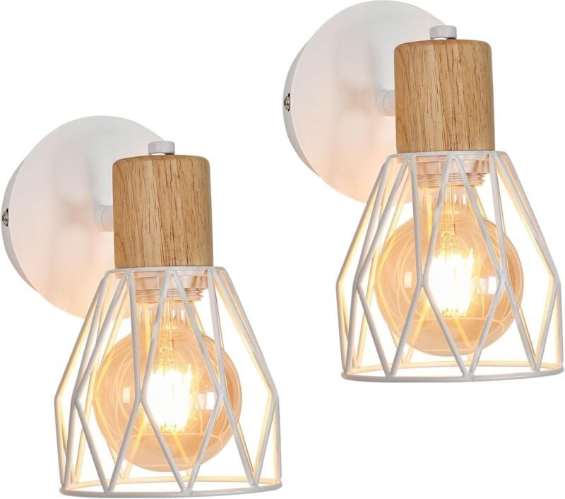 COMELY® 2er-Set Industrielle Innenwandleuchten, 16 cm, E27, Deckenleuchte aus Holz und Metall, verstellbares Käfigdesign...