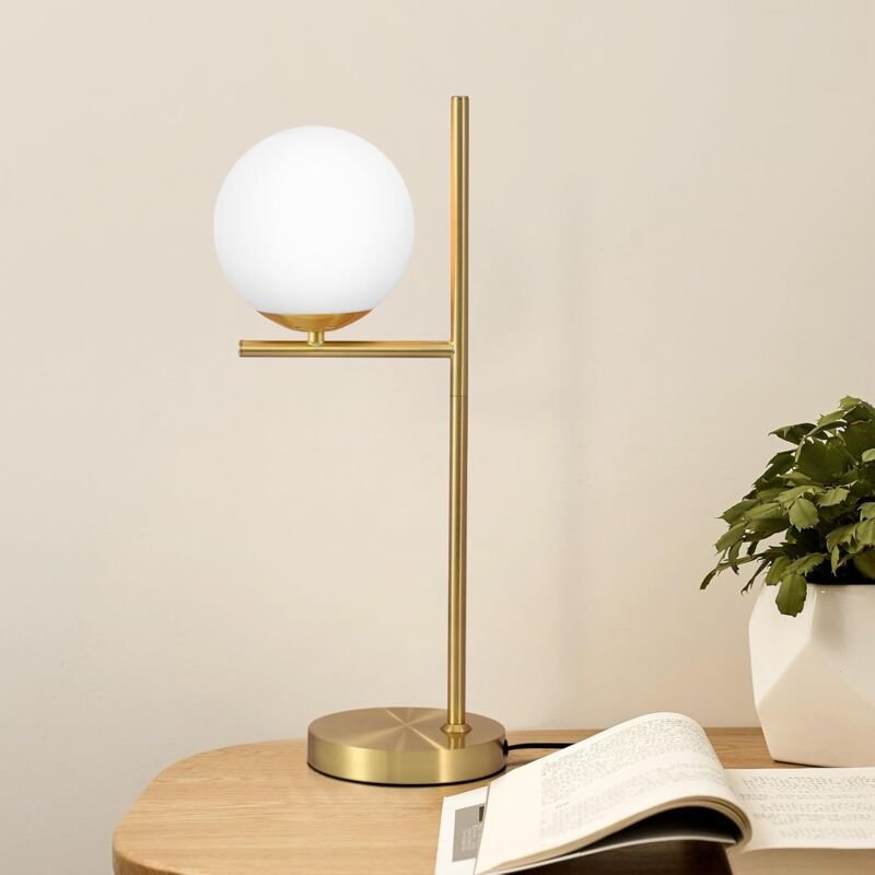 Thumbnail - Tischlampe Wohnzimmer Modern Nachttischlampe - Tischleuchte Gold aus Weiß Glas E27 Fassung Industrial Nachttischleuchte ...