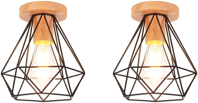 Axhup - 2x Diamant Deckenlampe Metall Hölzern Leuchter Moderne E27 Deckenleuchte für Schlafzimmer Badezimmer Korridor Sc...