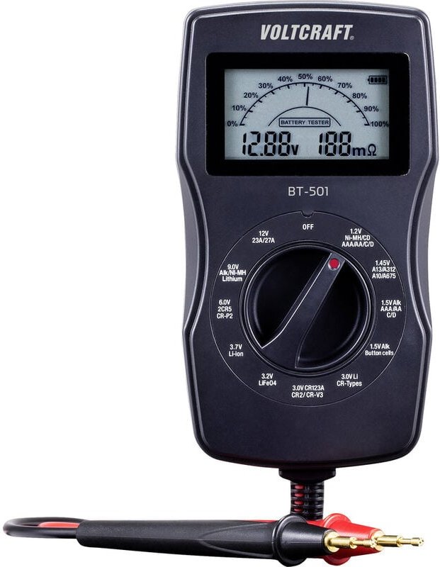 Thumbnail - Voltcraft - Batterietester BT-501 Messbereich (Batterietester) 1,2 v, 1,5 v, 3 v, 6 v, 3,7 v, 9 v, 12