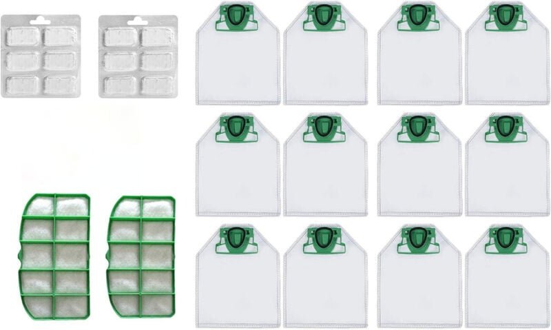Staubsaugerbeutel-Set für Vorwerk Kobold VK200 VK220 mit Ersatzfilter – 12 Beutel + 2 HEPA-Filter + 12 Düfte