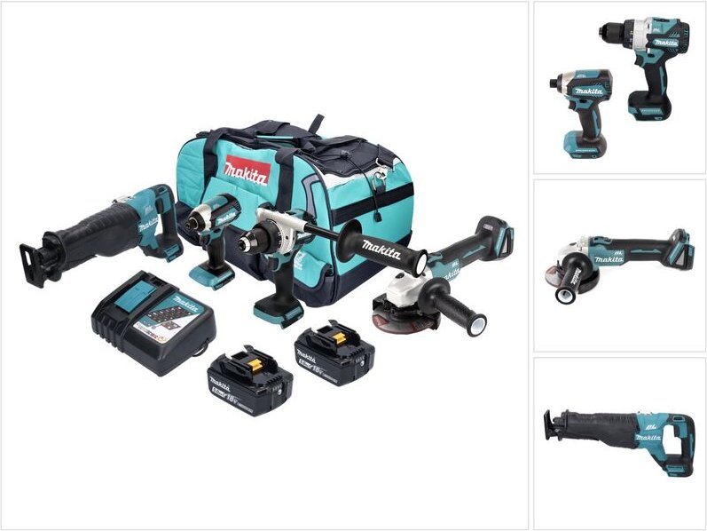 Makita - dlx 4157 TX1 Akku Kombo Kit 18 v ddf 486 + dga 504 + djr 187 + dtd 153 + 2x Akku 5,0 Ah + Ladegerät + Tasche