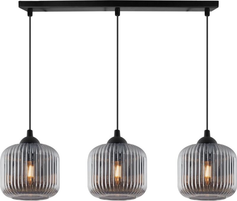 Riffle Schwarze Hängelampe 3 Flache Graphit-Lampenschirme Zylinder E27