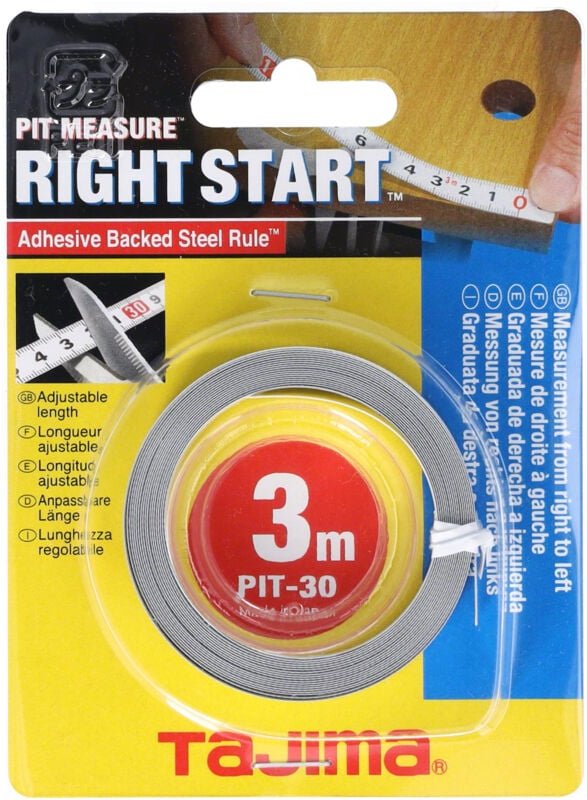 Tajima - BandmaÃü 3m Breite 13mm rückläufige Skala MaÃüband Selbstklebende Rückseite