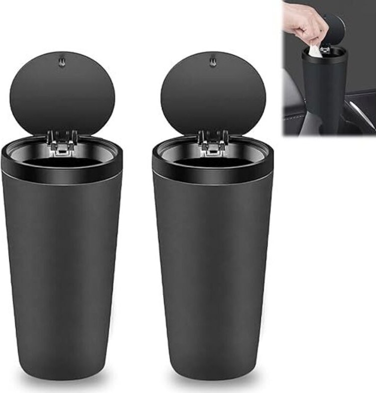 Mini-Fahrzeug-Mülleimer mit Deckel: 2 Stück 800 ml tragbarer Auto-Mülleimer, Auto-Getränkehalter, tragbarer Mülleimer, f...