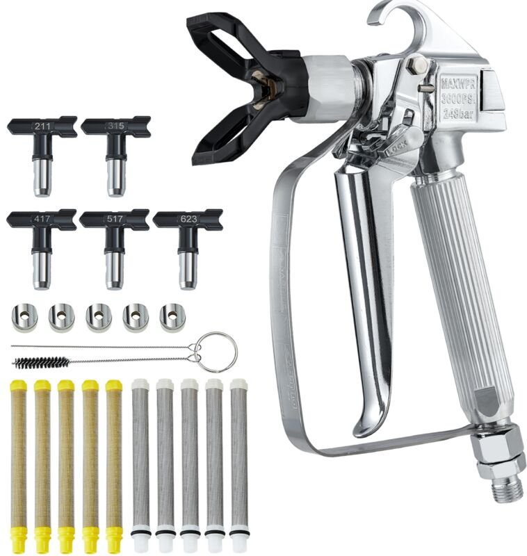Airless Farbspritzpistole, 3600 psi Hochdruck Airless Farbspritzpistole mit 5 Düsen, 211, 315, 417, 517, 623, Airless Fa...