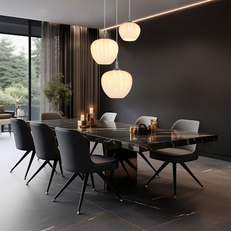 Hängelampe Esszimmerleuchte Pendelleuchte 3-Flammig verchromt Glas weiß Muster