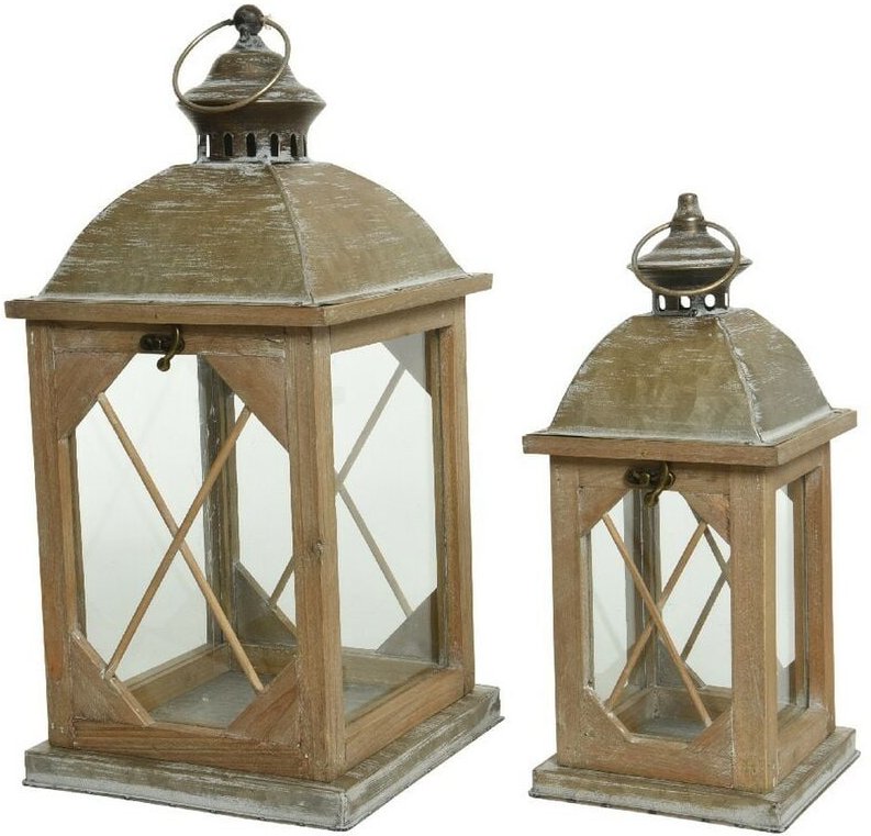 Kaemingk - Große Holzlaterne mit Glasabmessungen 20x20x43 cm. Einzelstück