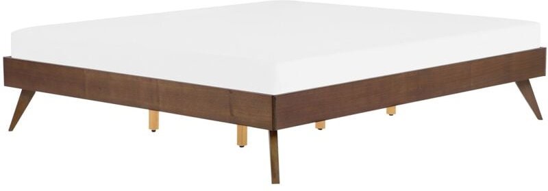 Doppelbett Dunkle Esche MDF-Platte Holzoptik mit Lattenrost 180 x 200 cm hohen Beinen Gummibaumholz ohne Kopfteil Klassi...