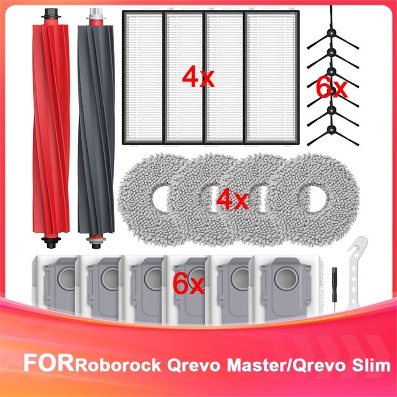 Zubehör für Qrevo Master/Qrevo Slim Rbot Staubsauger, Bürstenrolle, HEPA-Filter, Staubbeutel, Tücher