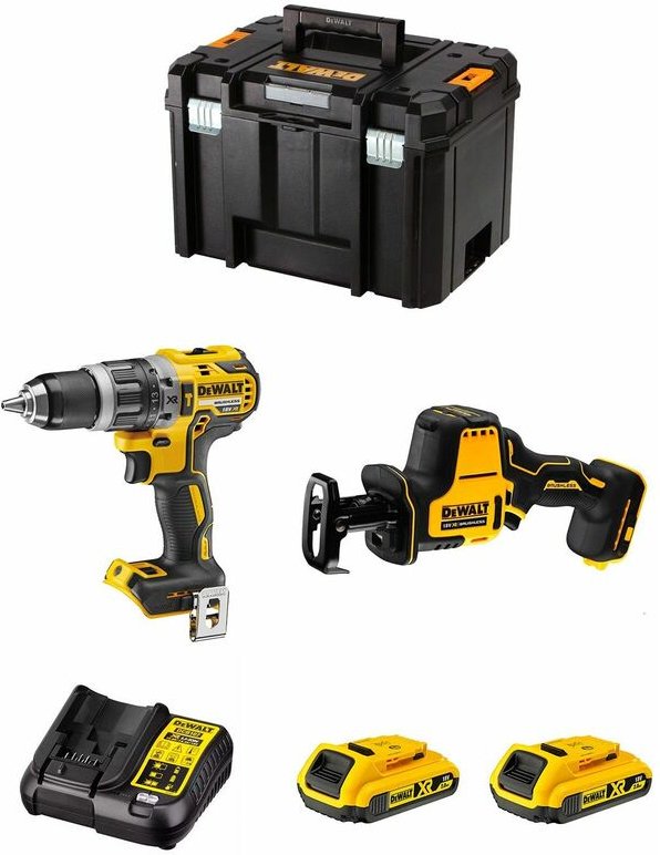 DeWALT Kit DWK204 (DCD796 + DCS369 + 2 x 2,0 Ah + DCB107 + TSTAK VI)