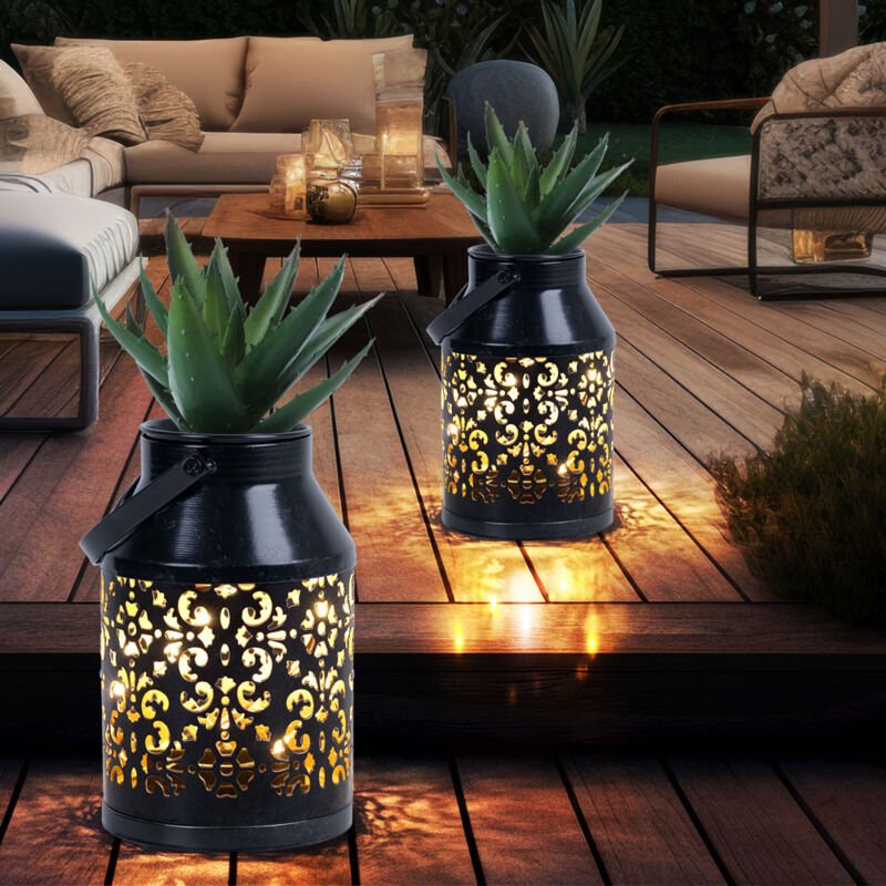 Thumbnail - Solarlampen für Außen Balkon Deko Muster Gartendeko Metall Solarlaterne hängend Pflanzgefäß, schwarz, led, DxH 10x16 cm,...