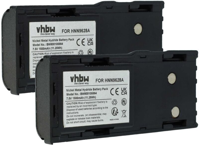 vhbw 2x Akku Ersatz für Motorola HNN8133C, HNN8308A, HNN9628 für Funkgerät, Walkie Talkie (1500 mAh, 7,5 V, NiMH) + Gürt...