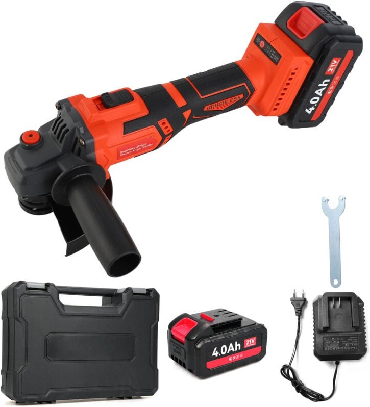 Schnurloses Winkelschleifer einstellbar bürstenloser Motor -Elektrowerkzeuge mit 21 v 4.0AH -Batterien Hilfsgriff zum Ma...