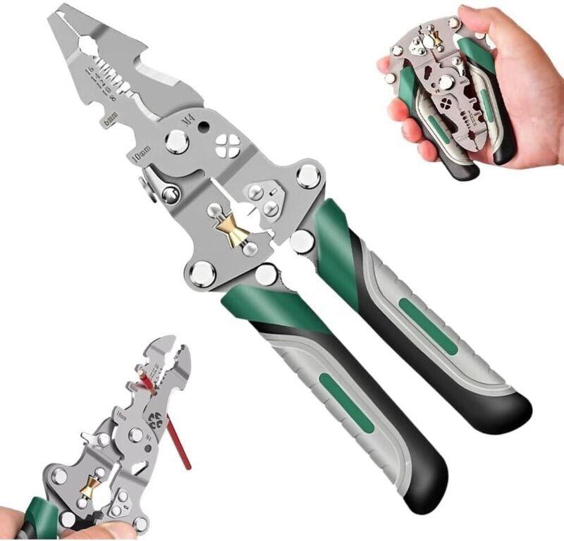 KZQ - 18-in-1 Faltbare Abisolierzange, Multifunktionale Abisolierzange aus Edelstahl, Crimpzange zum Abisolieren und Sch...