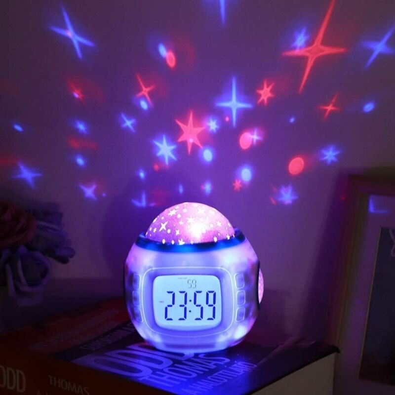 Thumbnail - Kinderwecker, musikalischer und leuchtender Nachtlichtprojektor, Himmelssternprojektion, Weihnachtsgeschenke, Geburtstag...