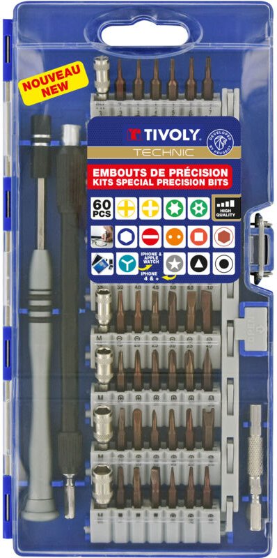 Box mit Präzisions-Schraubendreher-Bits und Zubehör, 60 Stück - Tivoly