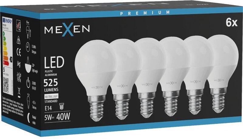 Mexen Nova 6x LED-Glühbirne E14, G45, 5W, Neutral - 4000K, 525 lm - L101-E14-0540-01x06