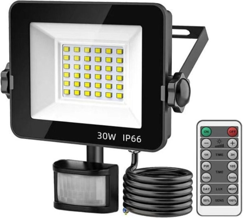 30 w LED-Flutlicht mit Bewegungsmelder, 6500 k Kaltweiß, IP66 wasserdicht, superhelle Außenbeleuchtung, Außenwandbeleuch...