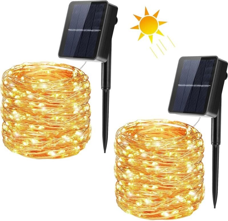 2er-Pack Solar-Lichterketten für den Außenbereich, 22 m, 200 LEDs, Solar-Lichterkette, 8 Modi, wasserdicht, Kupferkabel,...
